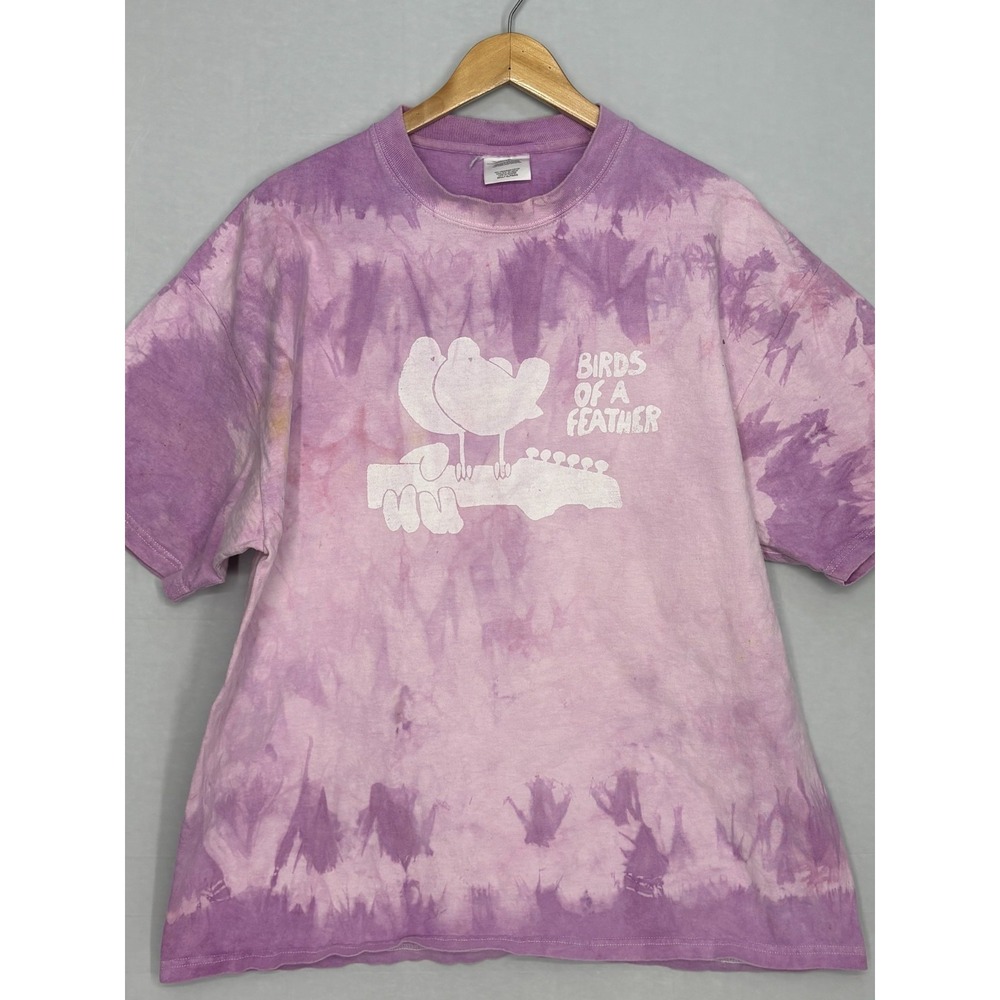 Birds Of A Feather Shirt Men's  Purple Crinkle Tie-Dye Short Sleeve XL Woodstock